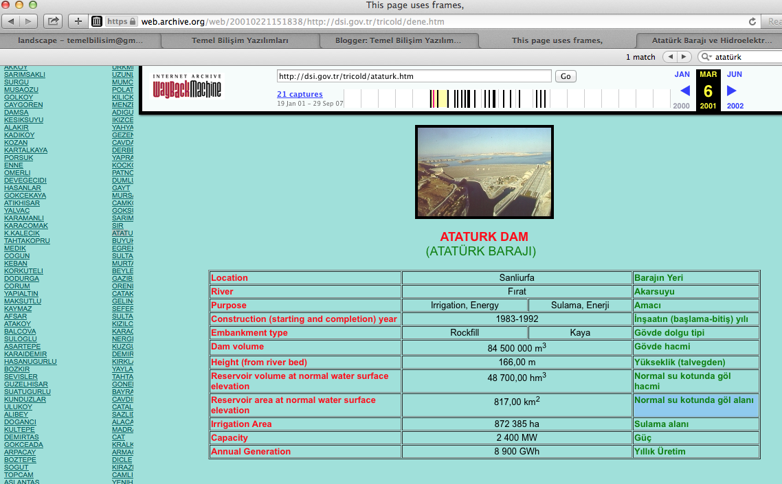 Atatürk Barajı ile ilgili teknik bazı bilgiler